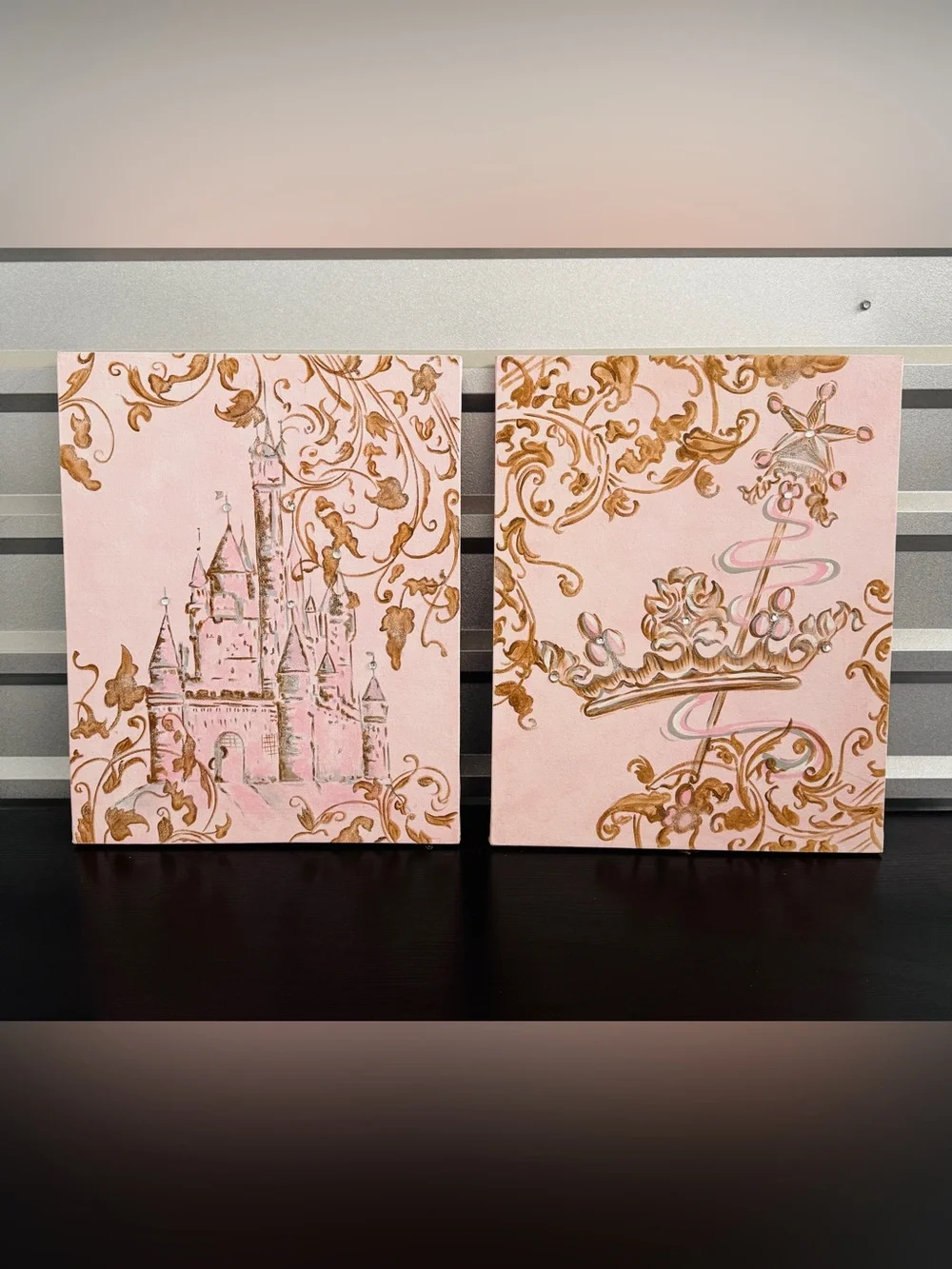 Pink and Gold Princess Castle Wall Art - Home Wall Decor